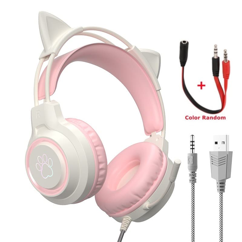 Cat Ear RGB Gaming Headphones  Stereo Wired PC Headset with Mic Noise Canceling for Computer Laptop PS4 PS5
