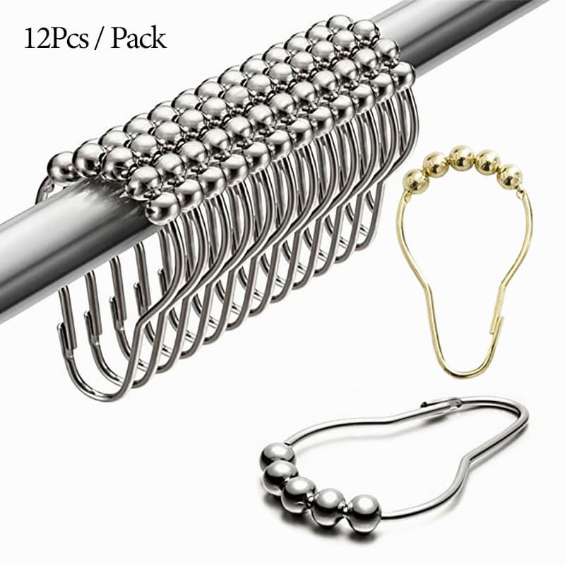 12 Peças Ganchos De Cortina De Aço Gancho Pera Inoxidável Banho Rollerball Anéis De 5 Rolos Bola De Níquel Cetim Polido