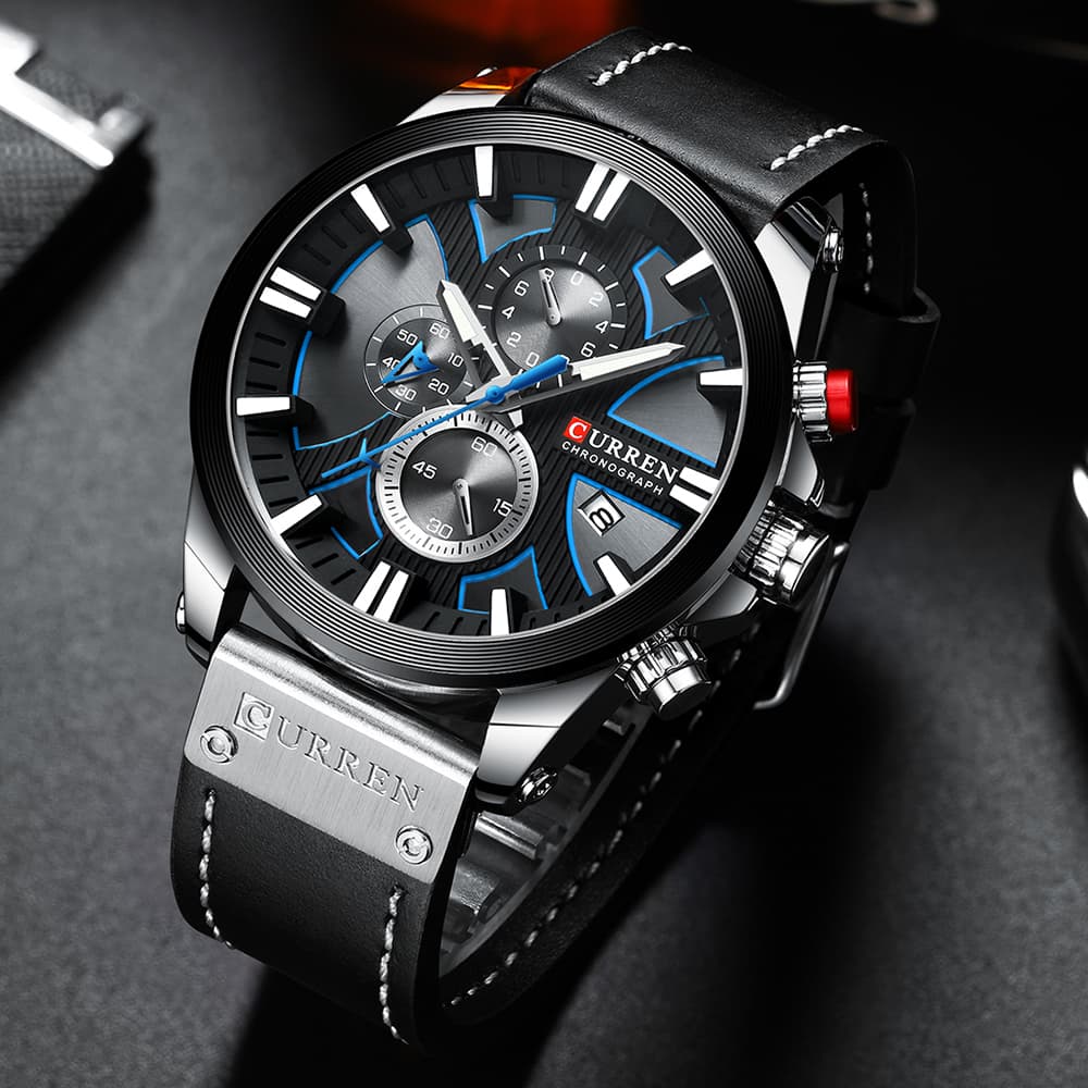 CURREN Relógio Masculino Moda Militar Versátil Couro Luminoso Quartzo À Prova D'água 8346X