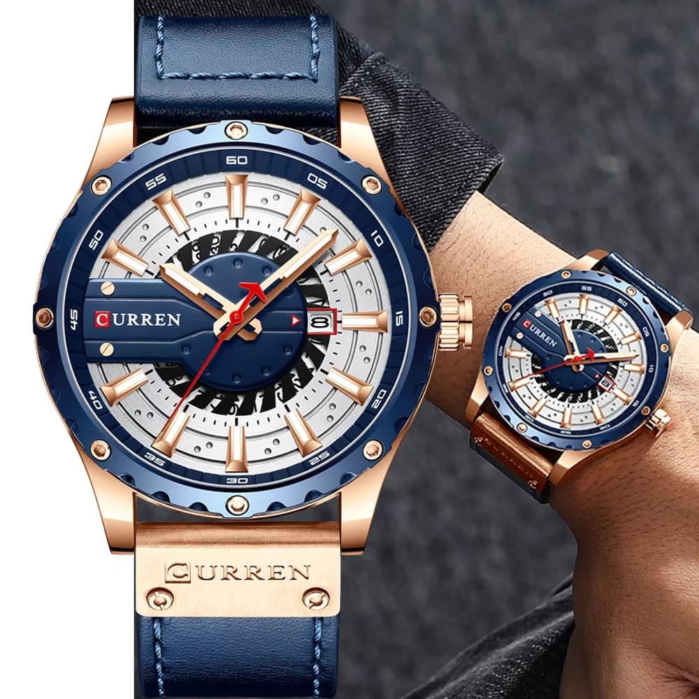 CURREN Homens Relógios Homem Quartzo Couro Azul 2021 Moda Casual Top Brand Impermeável 8374X