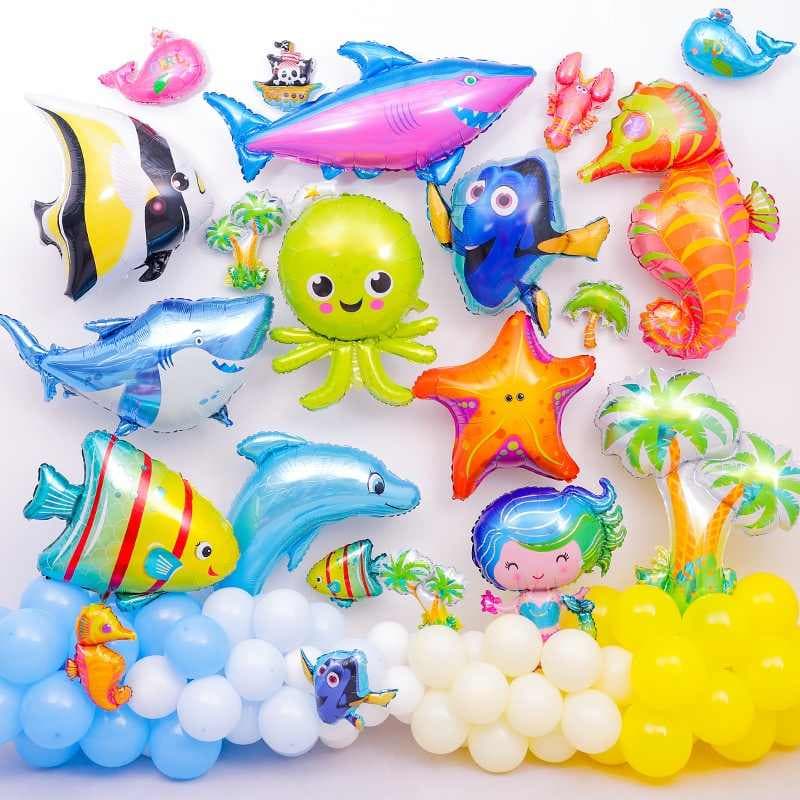 3PCMini Ocean Series Tema Dolphin Sea Horse Fish Aluminum Foil Balloon Festa De Aniversário Decoração Balão De Casamento