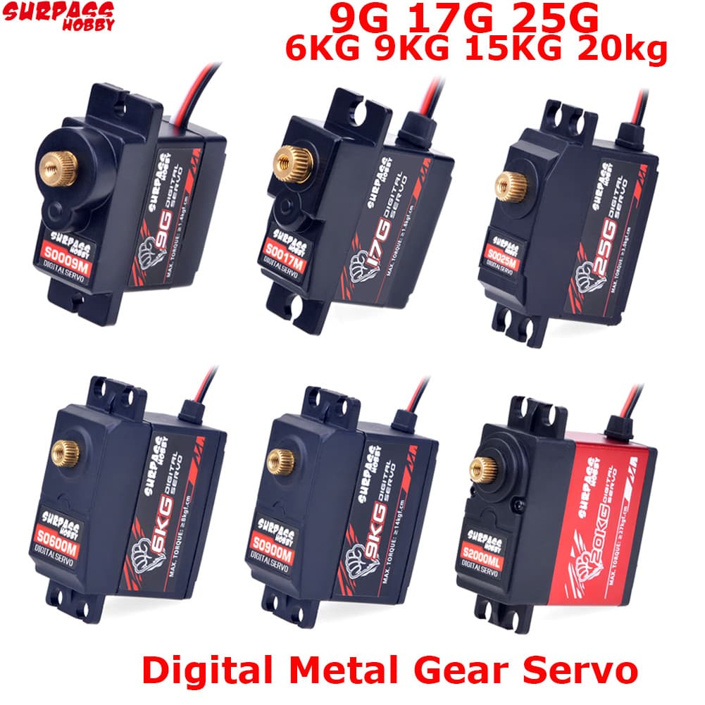 S1URPASS Hobby Servo Digital 9G 17G 25G 6KG 9KG 15KG 20kg De Engrenagem De Metal Para 1/8 1/10 RC Carro Barco Duto Avião