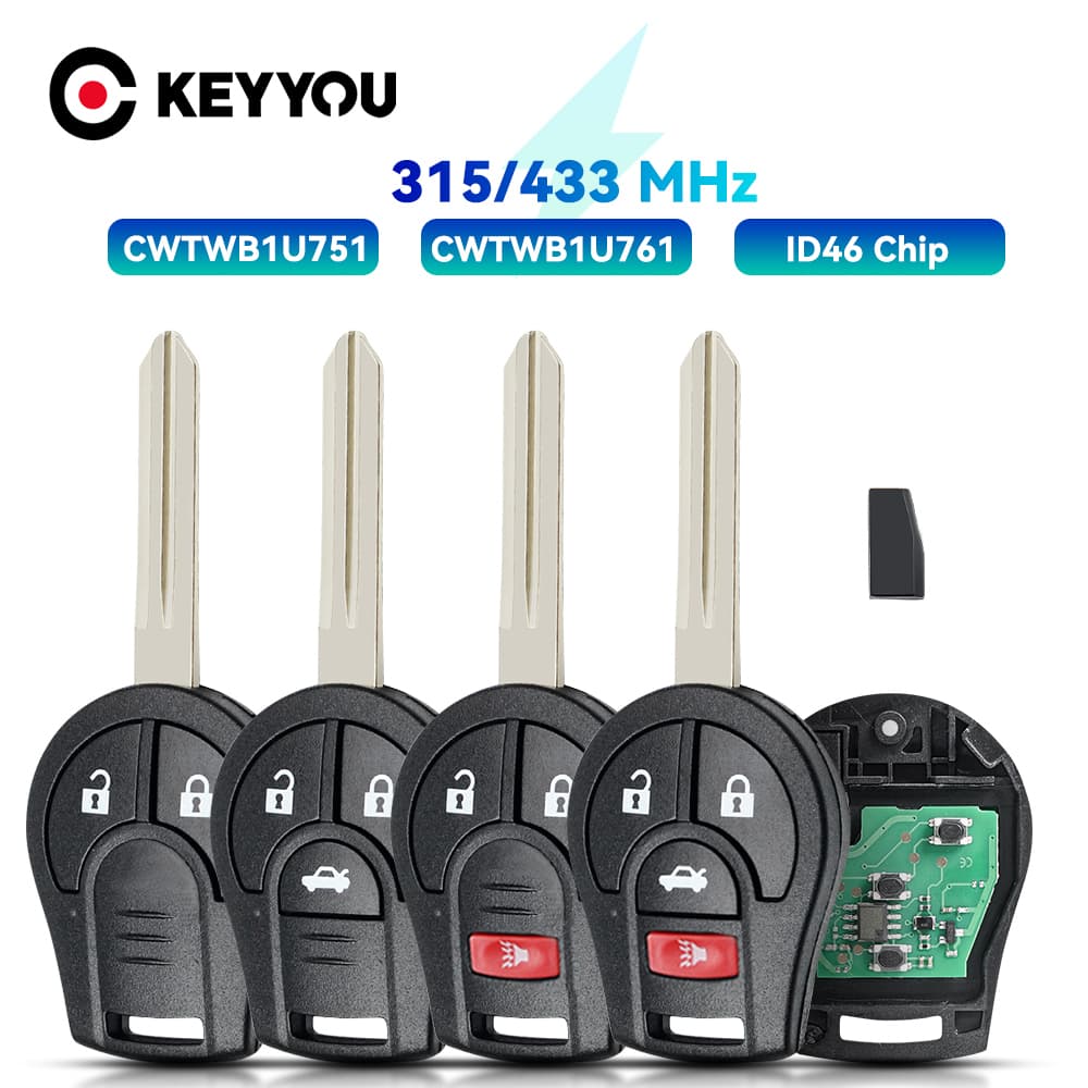 Nissan Rogue Sylphy Cube Juke Micra Qashqai Altima Maxima chave de controle remoto de automóvel ID46 chip 315/433Mhz