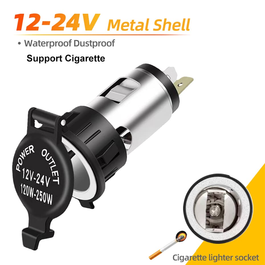 12V-24V 120W-250W 10A Tomada Fêmea De Isqueiro Para Carro Com Capa À Prova D'água Motocicleta/Boat