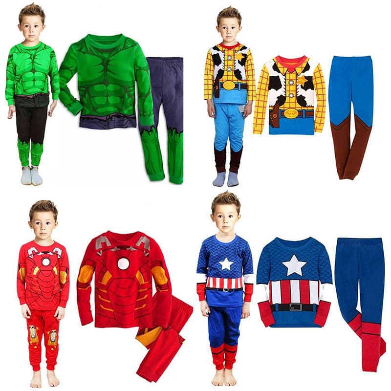 Spiderman Iron Man Fato de treino para rapaz Primavera Outono Manga comprida Algodão Conjunto de pijama para criança