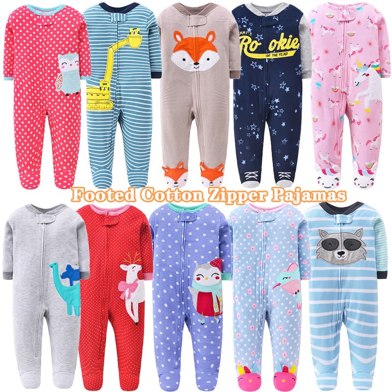 Pijama De Pés De Bebê Recém-Nascido-Algodão Unisexo Para Dormir E Brincar Com 0-12 Meses