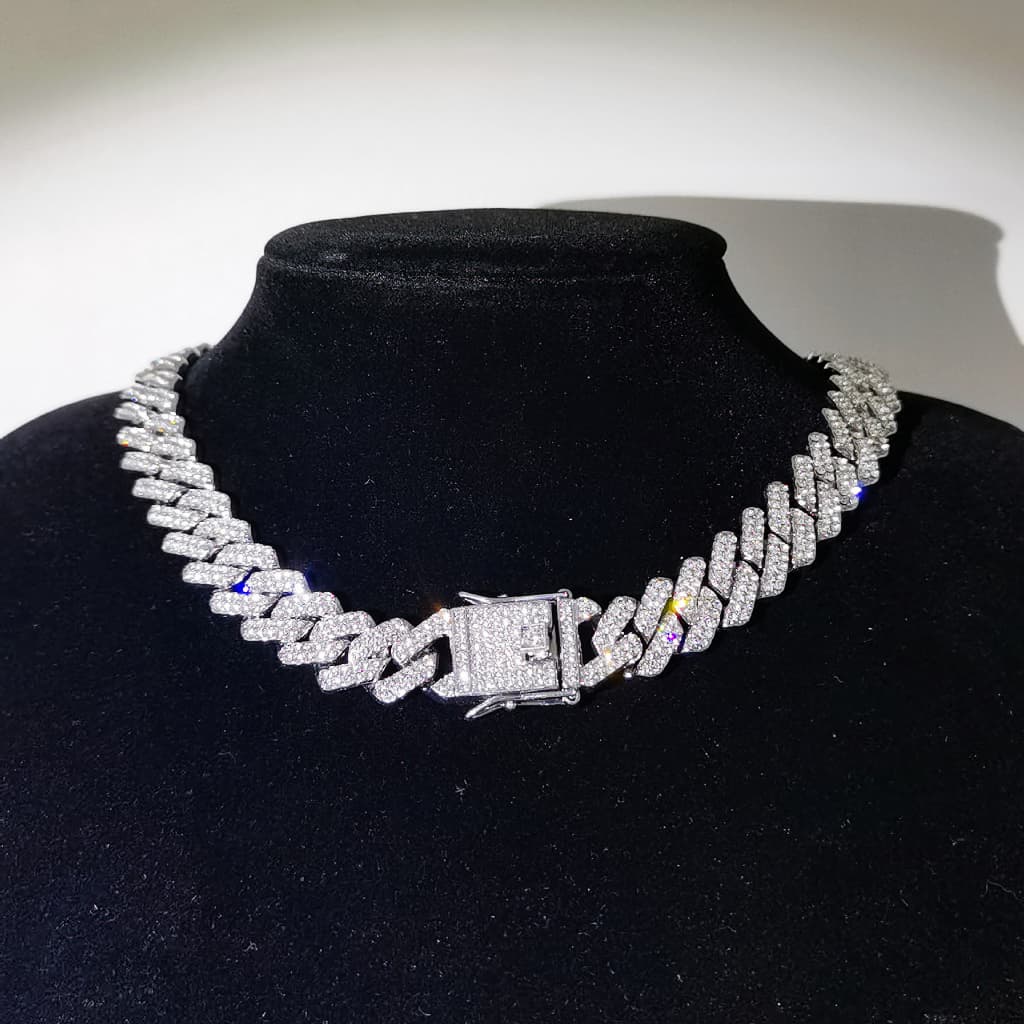 Novo Corrente Cravejada Hip Hop 14Mm Losango Cubana Colar Trendsetter Iced  Diamant Joias Da Moda Para Homens e Mulheres