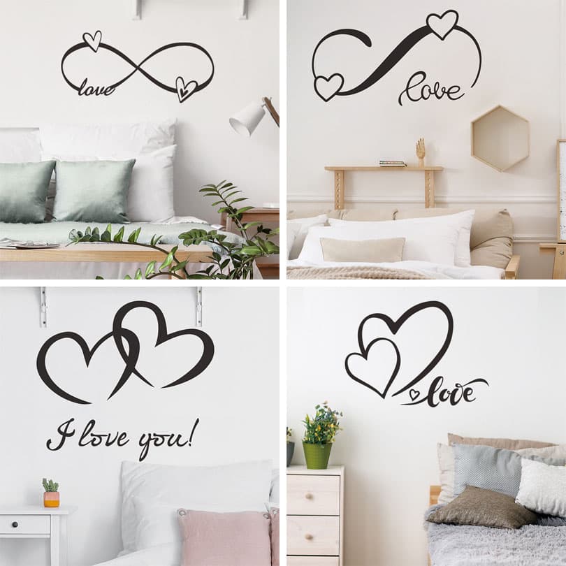 HJ399 1 Peça Adesivo De Parede De Amor Romântico , Decorativo Preto Em Inglês Para Sala De Estar PVC Autoadesivo