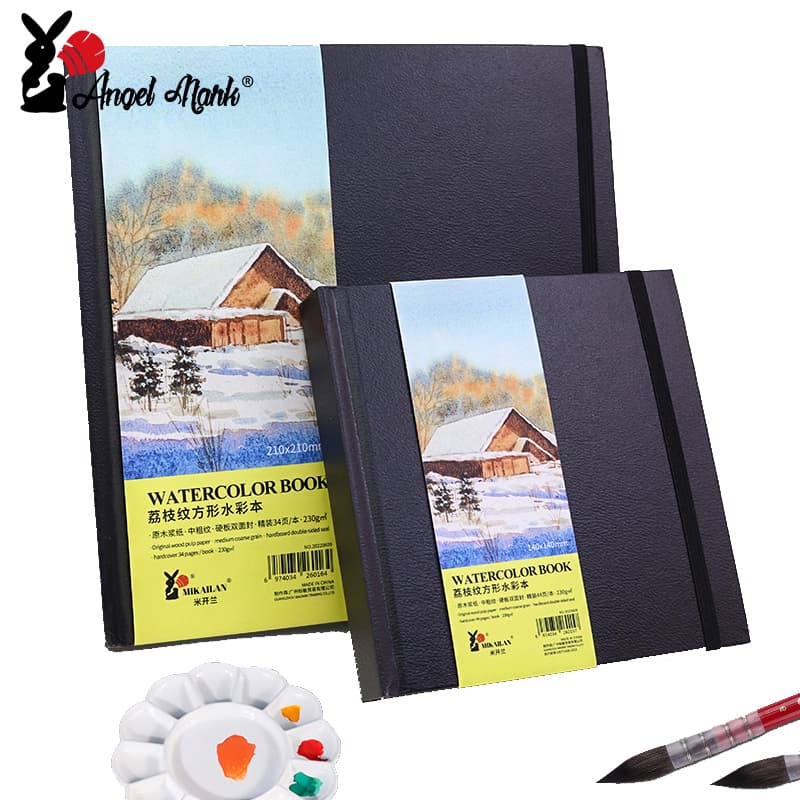 Anjo Marca 230g Quadrado Aquarela Livro Médio Grosso Grão Preto Capa Água Cor Papel 34/44 Folhas Para Estudante Artista