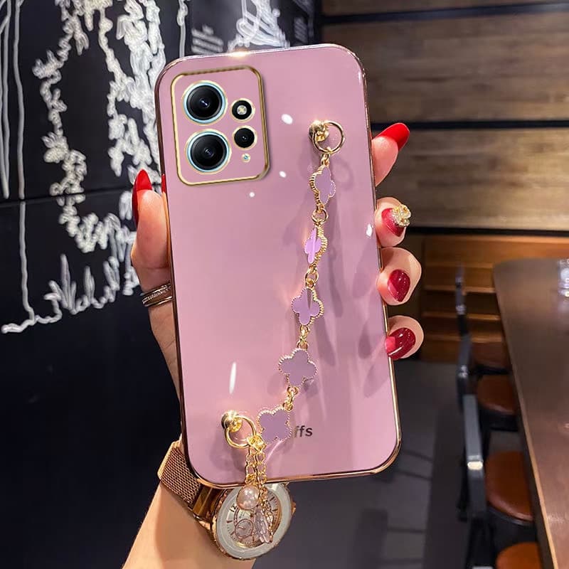Capa Xiaomi Redmi Note 12 4G/Note 12 Pro 5G/Note 12 Pro Plus/Redmi Note 12 5G Pulseira Clover Girls Eletroplatada Soft Shell