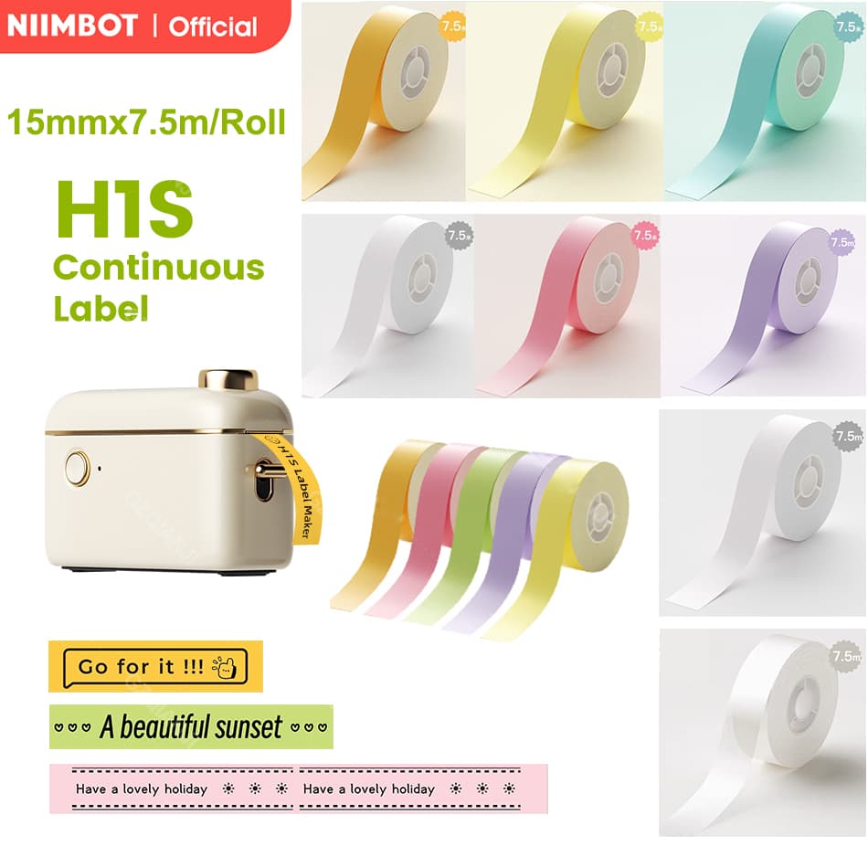 Niimbot H1S Etiqueta Impressora Papel Impressão Contínua Impermeável Anti-Óleo Adesivos Térmicos 15mm * 7.5M Fita Resist