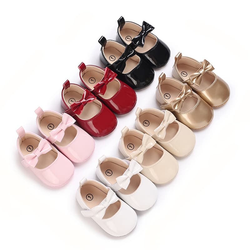 Sapatos Casuais Para Bebês Toddler Arco De Laço Com Sola Macia E Não Deslizante PU Plano Primeiro Andador Recém-Nascido Decoração Mary Janes