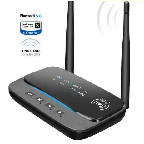 NFC 80m Bluetooth 5.0 Transmissor De Áudio Receptor Bypass aptX LL HD Adaptador Sem Fio SPDIF AUX 3.5mm Para PC TV Par 2 Fones De Ouvido