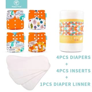 HappyFlute 4 Fraldas + 4 Insertos + 1 Forro Descartável Para Tamanho Ajustável Reusable , Suitable Bebê 3 ~ 15KG