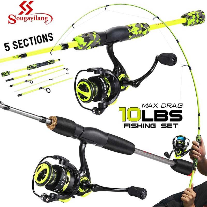 Sougayilang Conjunto De Carretel De Vara De Pesca De 5 Seções 20LBS Arraste Máximo Giratório 5.2 : 1 Relação De Engrenag