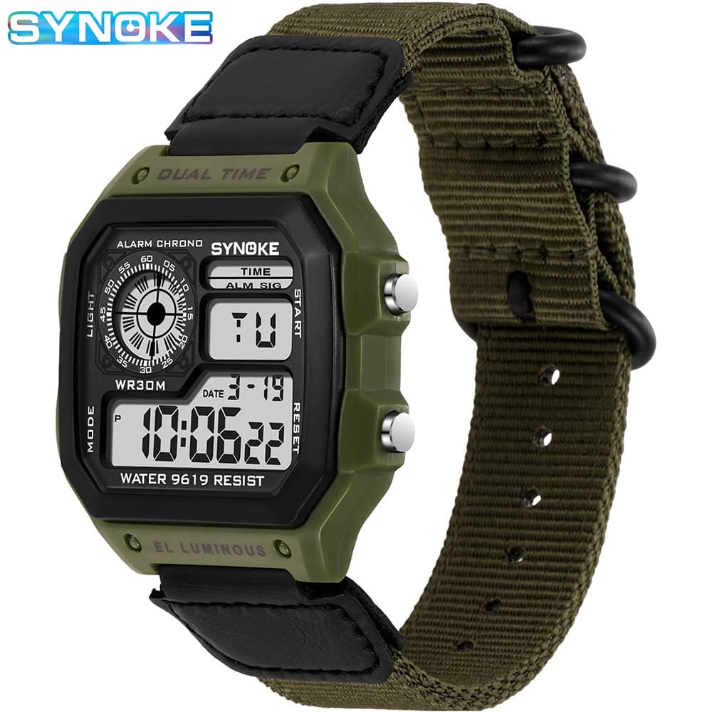 Relógio masculino SYNOKE pulseira de nylon multifuncional à prova d'água luminoso moda relógio esportivo