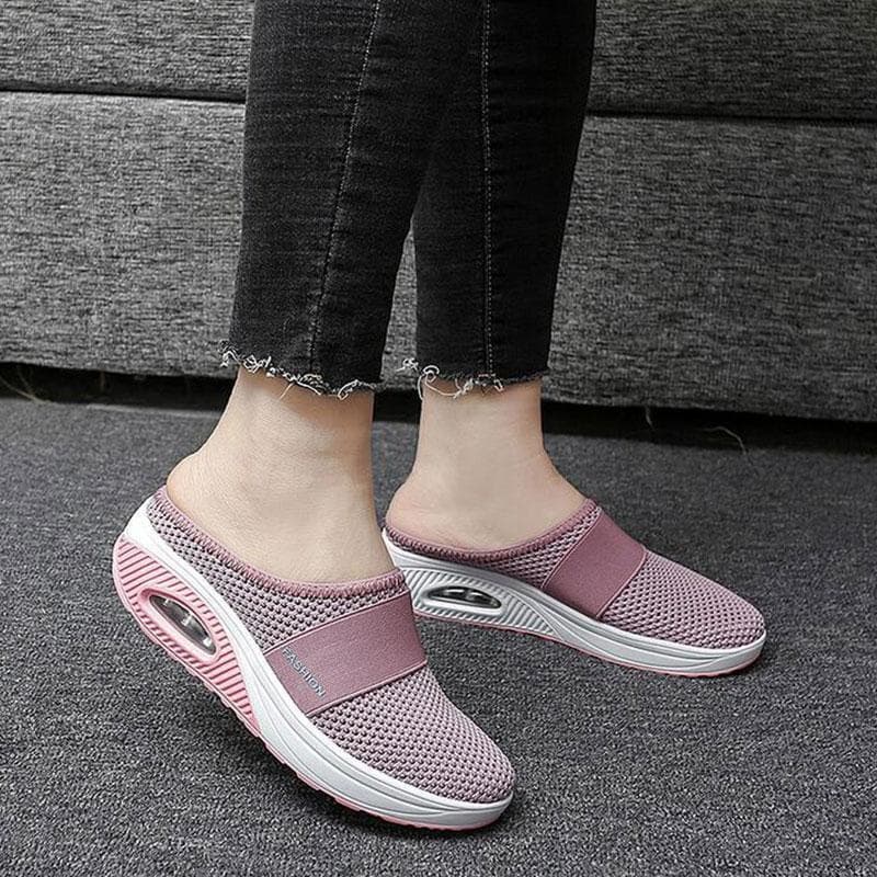 Sapatos femininos de verão, sem cadarço, fechados, de malha, tamanho grande, sem salto, salto alto