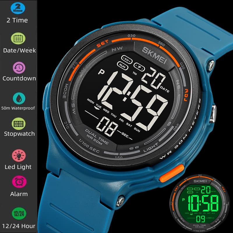 Relógio De Pulso Skmei Masculino Moda Dual Time 50M À Prova D'água Cronógrafo Militar Digital Esportivo