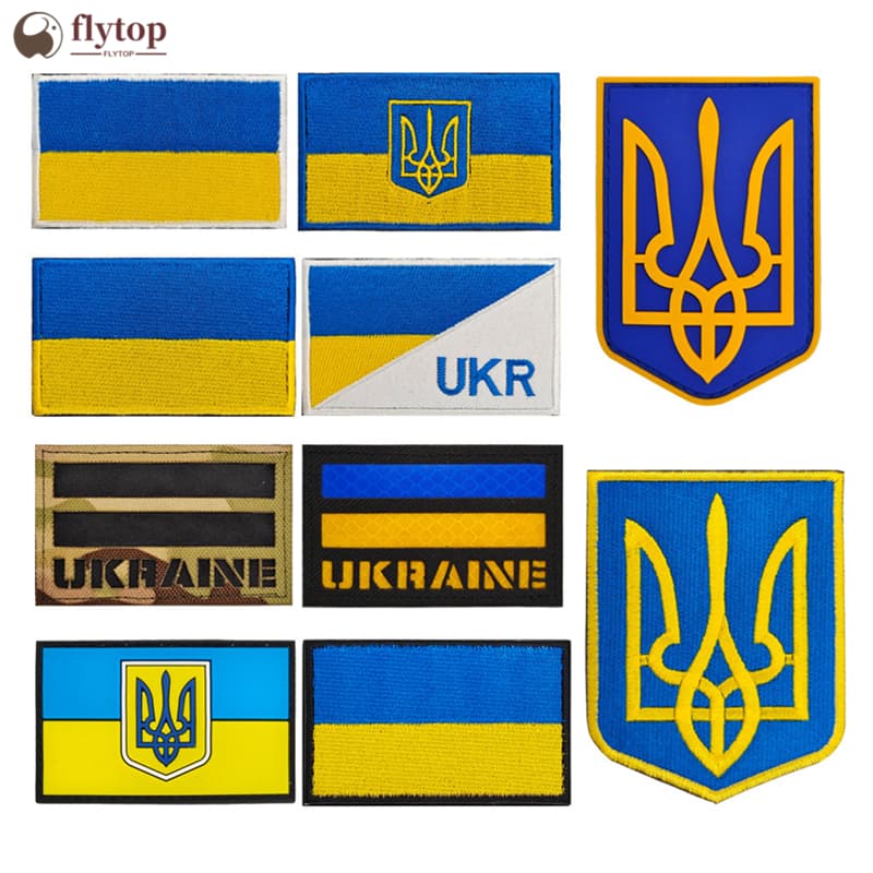 FLYTOP Ucrânia Emblema Bordado Com Bandeira Amarela Azul 3D Militar
