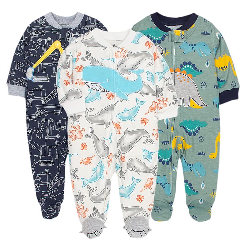 Carter Newborn Baby Boy Pijamas Zip Up Algodão Para Bebês Footies Manga Longa Impressão De Desenhos Animados Sleep and Play Jammies