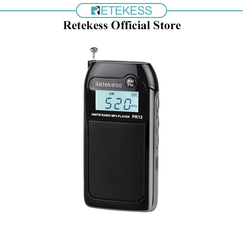 Rádio RETEKESS PR12 Mini AM FM Com Alto-Falante DSP Pessoal Suporte Para Cartão TF E Bateria Recarregável