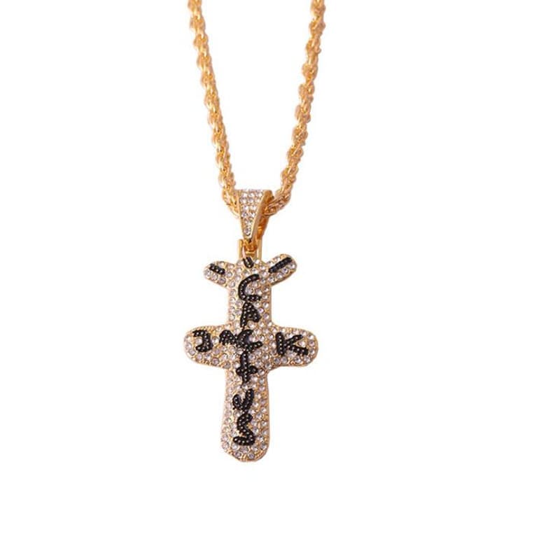 Cacto Europeu Americano Travis scott Marca Jack Pingente De Hip Hop Colar De Cruz De Diamante Completo