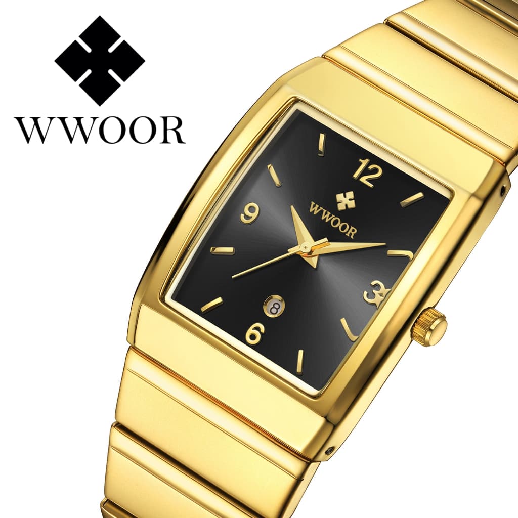 WWOOR Relógio Masculino De Quartzo À Prova D'água Luxo Banda de Aço relógio Ouro 8888M