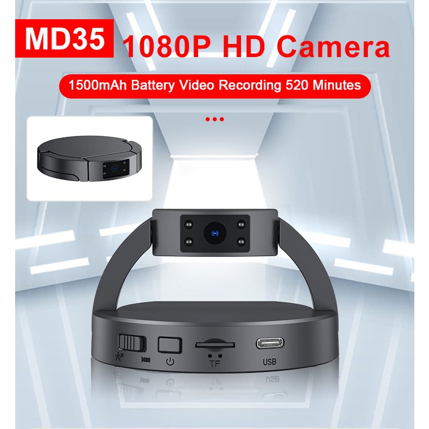 Nova Câmera De Mesa MD35 HD 1080P Mini Corporal 180 Graus Rotação Noite Veneno Câmeras Redondas Espias Gravador Filmador