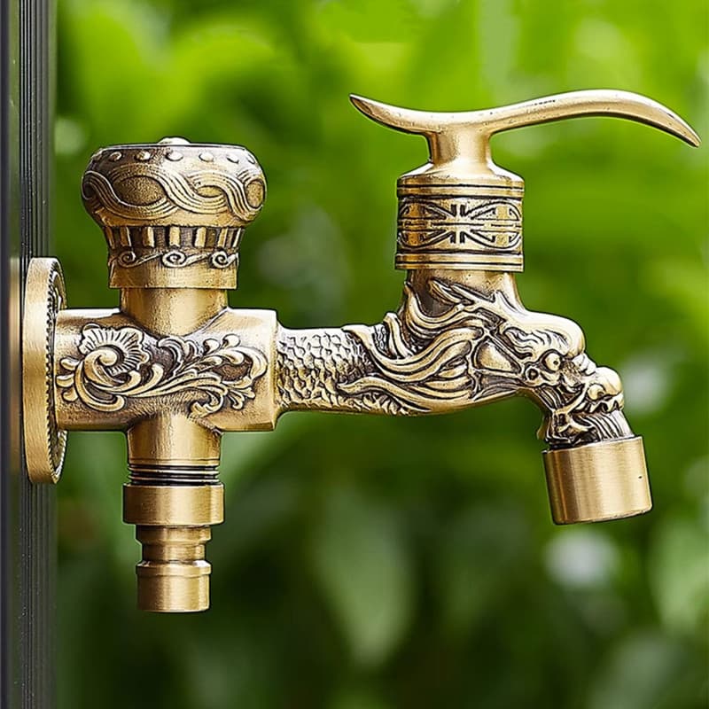 Torneira Para Máquina De Lavar Roupa De Bronze Antigo , Padrão De Latão Sólido , Gravura , Pia Externa , De Jardim