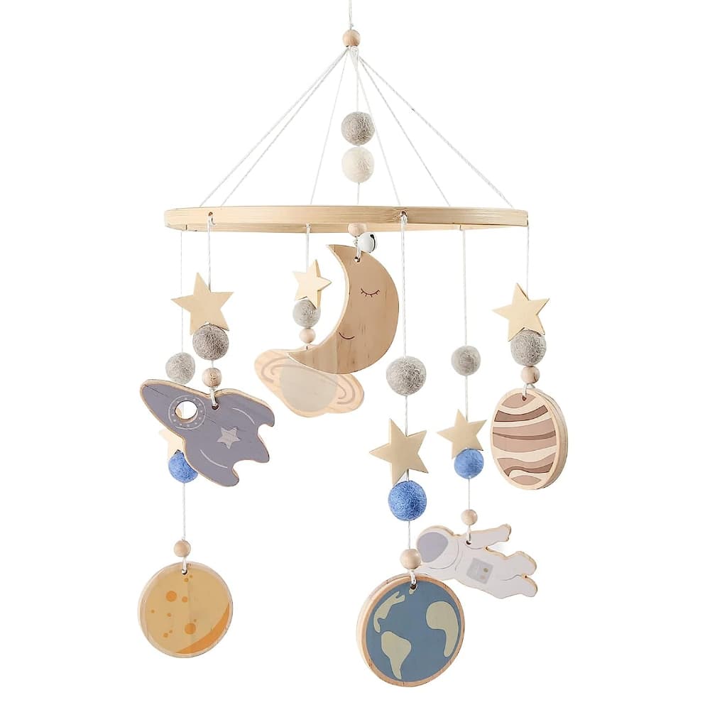 Móbile Musical Giratório Brinquedo Para Berço Bebe - Lua E Foguete