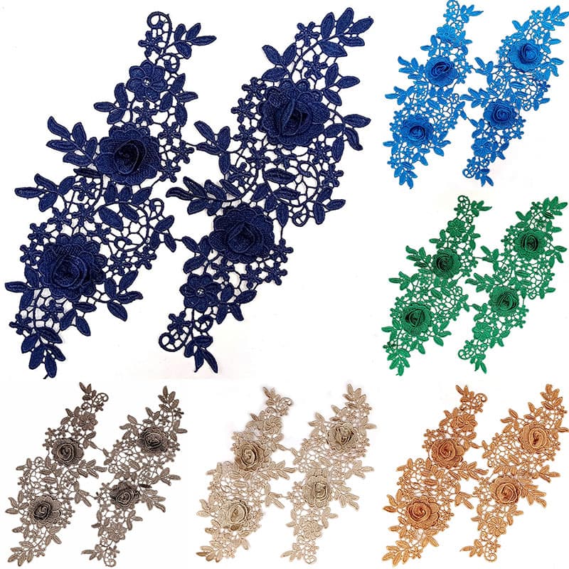 1 Par De Bordados De Poliéster Multicolor Em Renda De Vestido Applique Flower Patch DIY Dancing Garment Accessories