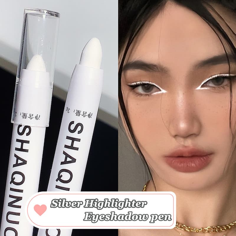 GECOMO Matte Eyeshadow Stick Delineador Branco , Maquiagem Com Caneta Iluminadora Prateada Brilhante
