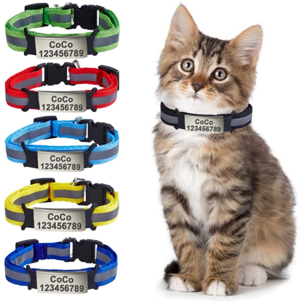 Etiqueta De Nome De Identificação Personalizada Colar De Gato Sino Segurança Reflexivo Náilon Gatinho Personalizado Grav