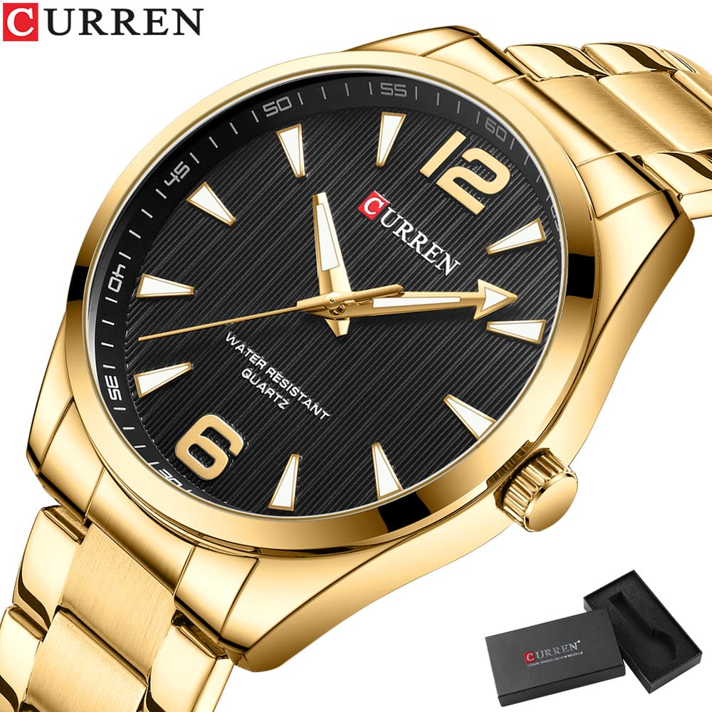 CURREN Relógios Masculinos Marca Original Apontador Luminoso Nova Moda Simples Negócios Casual Aço Inoxidável Quartzo 8434