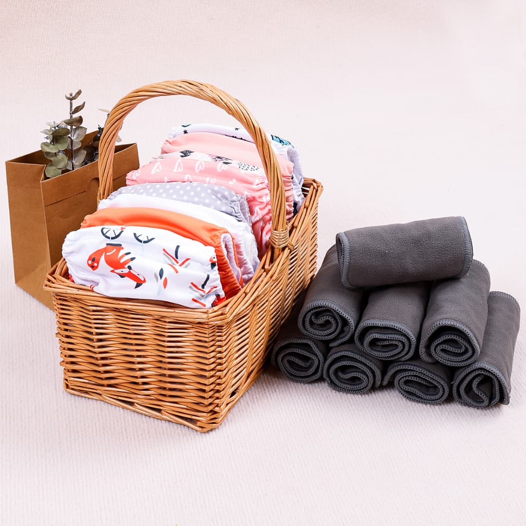 HappyFlute 8Pcs Fraldas + De Bambu Carvão Vegetal Inserts Pano De Bebê De Um Tamanho Lavável E Reutilizável Para De 3-15kg