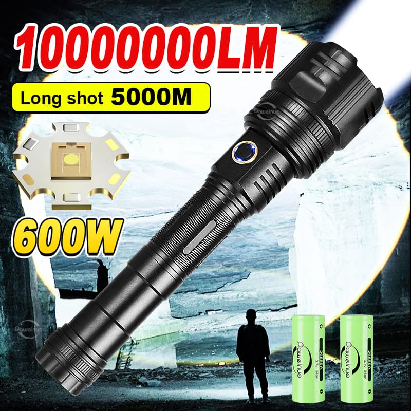 Lanterna LED De 600W 100000 Lúmen Tática original super Brilhante Para Serviço Pesado À Prova D'água Holofote Com Zoom D'água Caminhadas Luz De Acampamento