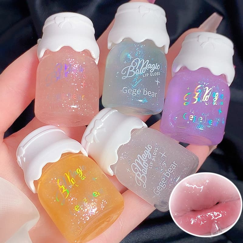 Little Bear Bowknot Milk Can Lip Gloss/Hidratante e Hidratante Espelho Superfície Água Luz com Flash Fino