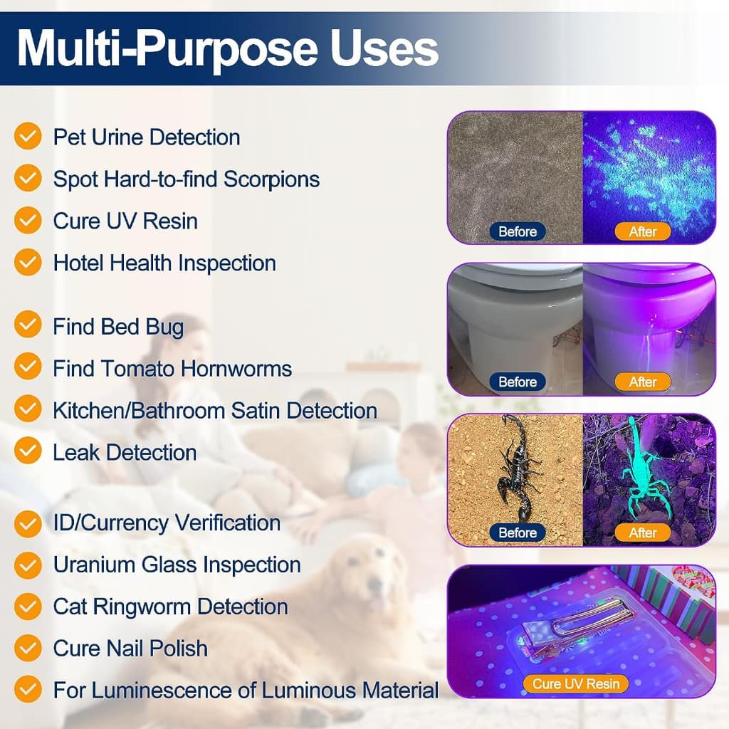 Lanterna UV de mão com baterias 395nm, útil para detectar manchas de urina de animal, fungos, percevejos e escorpiões