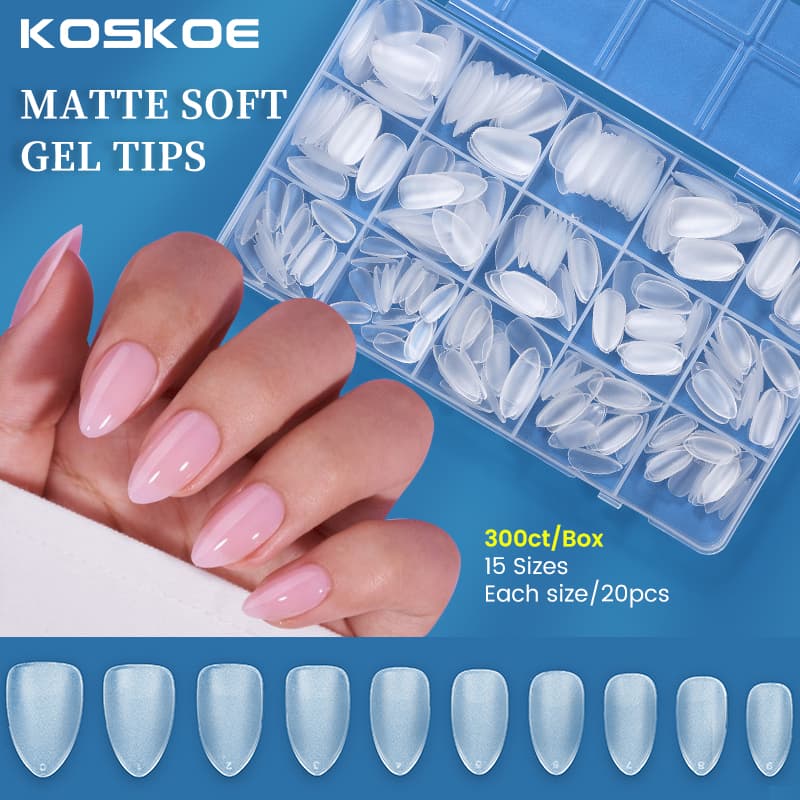 300pcs/box Nails Gel Tips Unha Postiça Decorada Realista Fosco Dicas Curtas Unhas Postiças Amendoada
