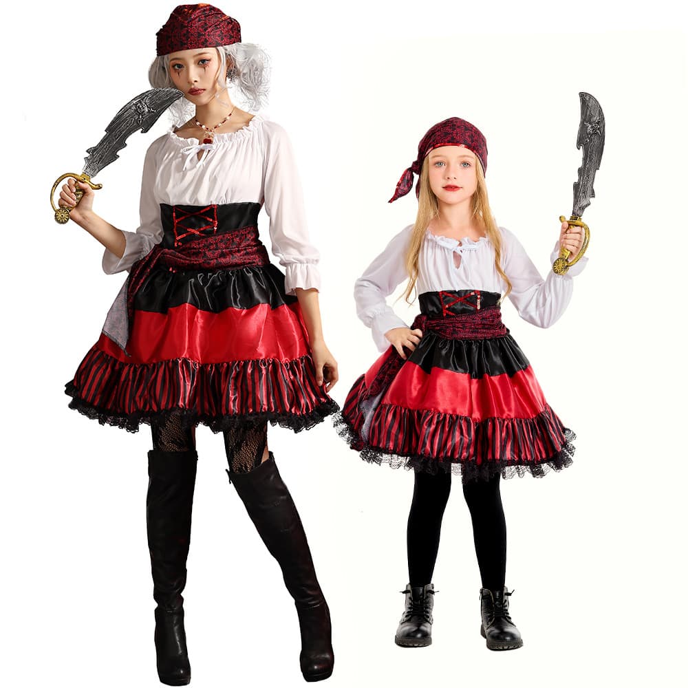 Night Club Party Party Navigator cosplay Performance Costume Vermelho Listrado Renda Pirata