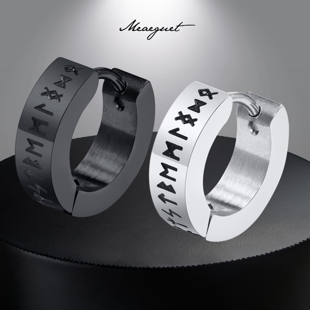 MG Viking Rune Brincos Para Homens Punk Circle Conjunto Prata Preta Presente De Aniversário