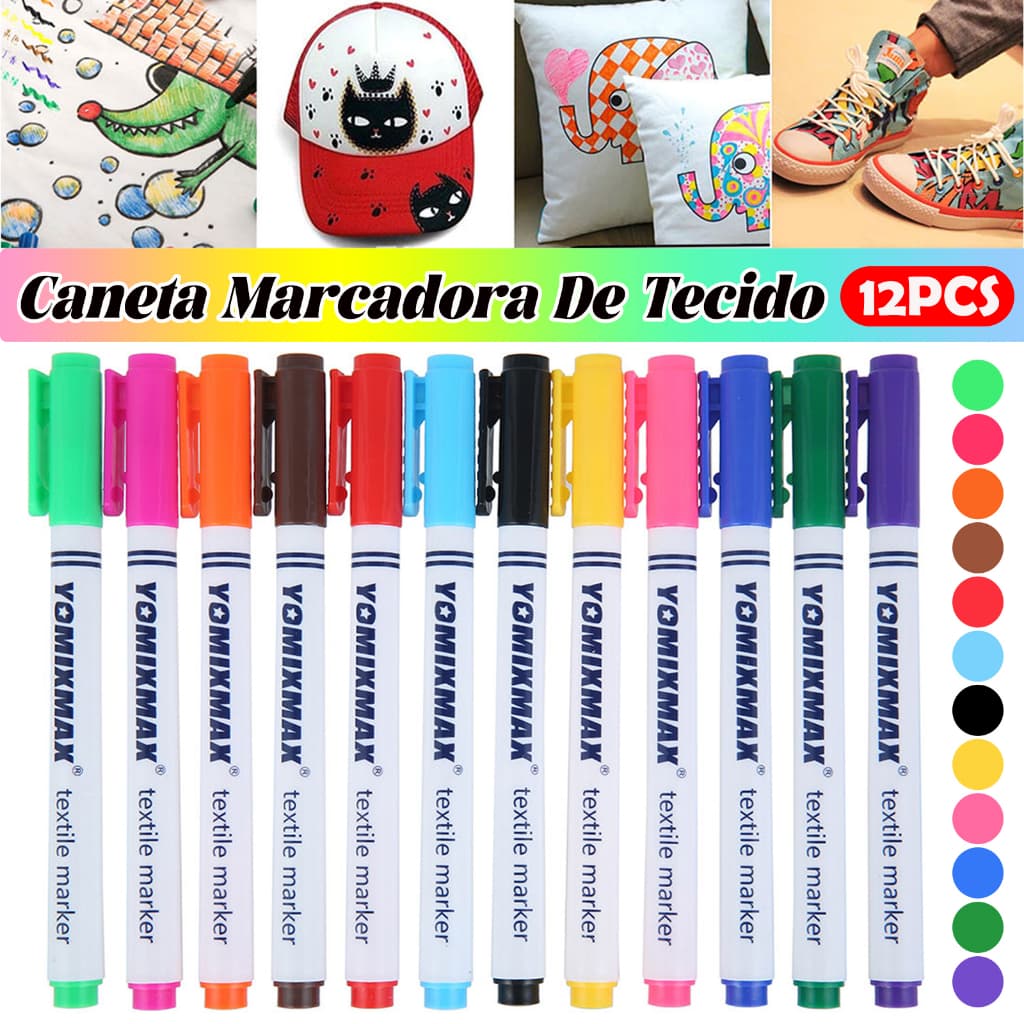 12Pcs Marcadores Caneta De Tecido Permanente Pintura Conjunto De Canetas Para Madeira Plástica Vestuário Sapatos De Camiseta Têxtil