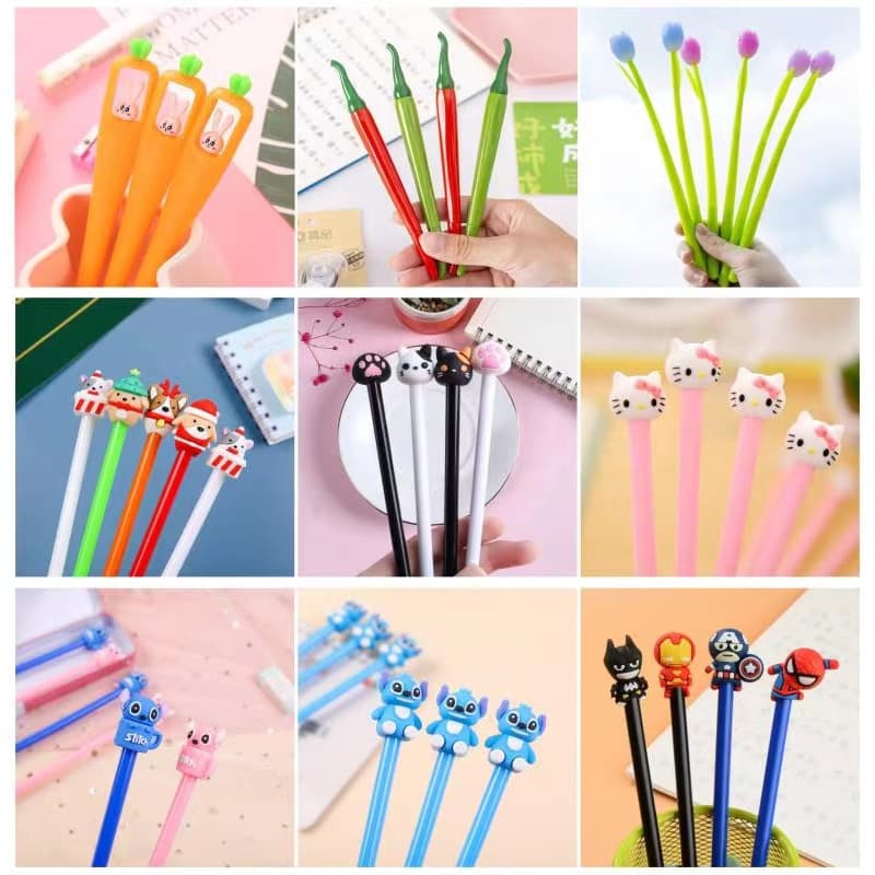 50 Estilos Caneta De Gel De Silicone Com Desenho De Animais/Frutas/Alimentos/Artigos De Papelaria 1 peça