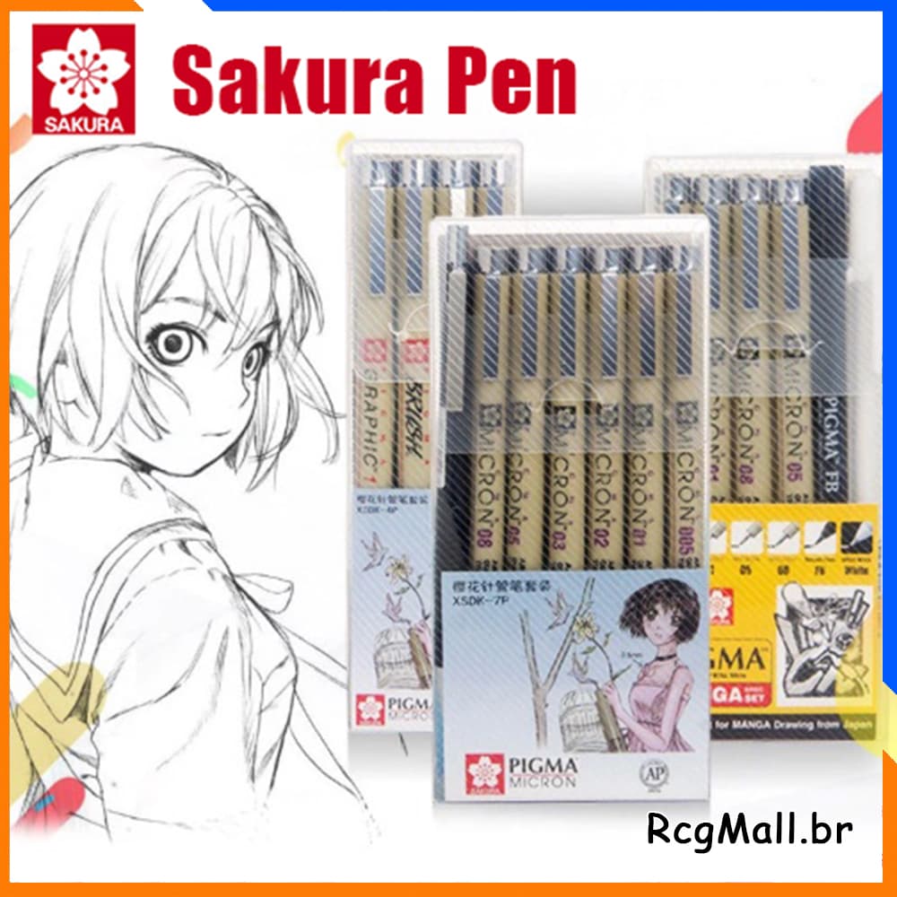 9pcs Sakura Pen / Caneta Marcador de Tinta Micron /Caneta Esboço De Cerejeira