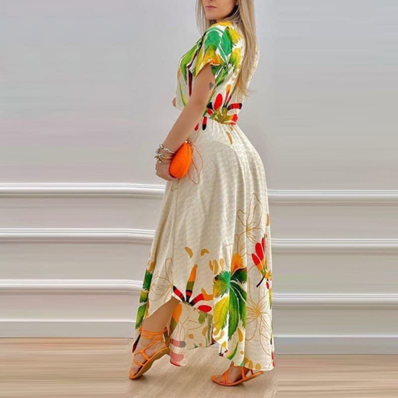 Conjunto De Saia Estampada Camisa De Manga Curta Feminina E Vestido Comprido Impressão