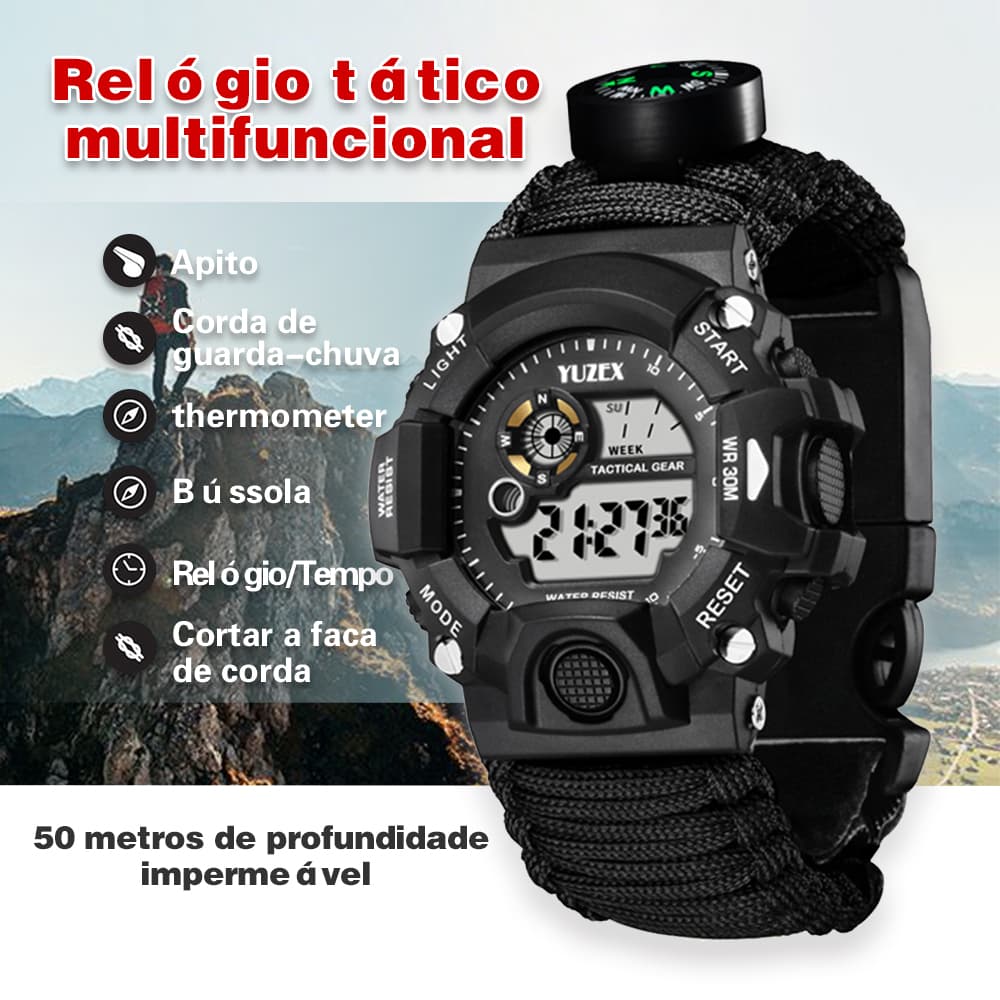 Relógio De Sobrevivência multi-Funcional Pulseira À Prova D'água D'água De Corda De Guarda-Chuva Jogo Bússola Para Exterior Fornece Exploração Da Natureza Selvagem