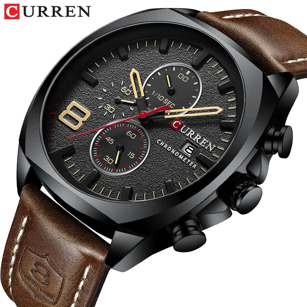 CURREN High-end Fashion Leather Strap Esporte Esportivo À Prova D'água  Clássico  Quartzo Relógio Multifuncional 8324X
