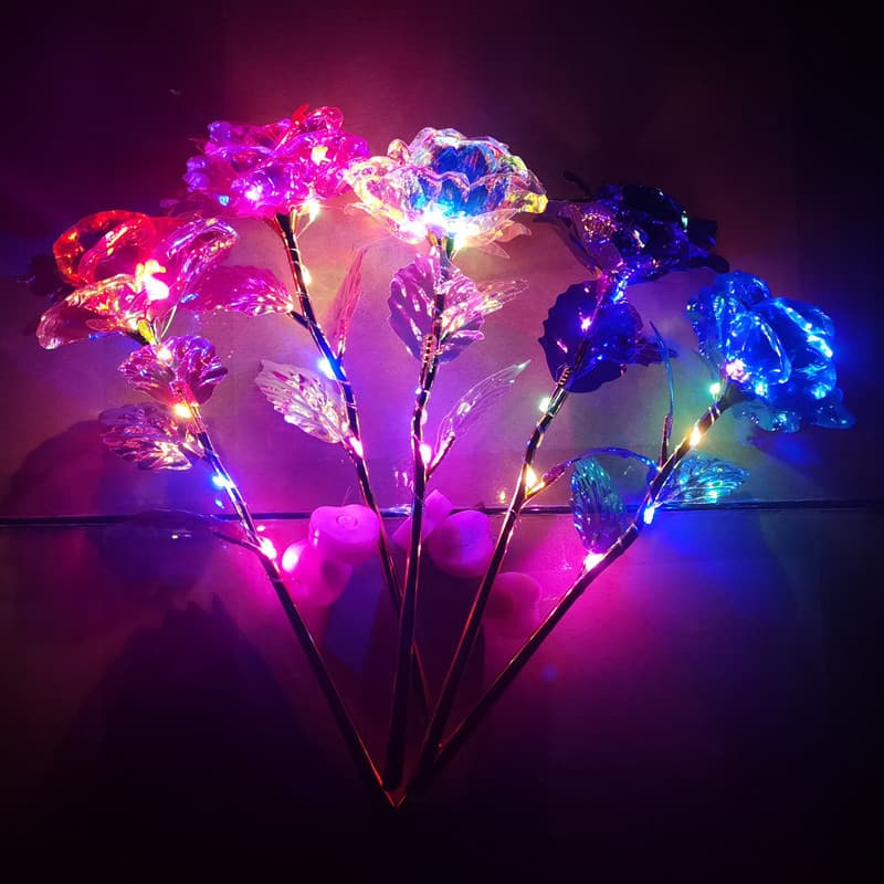 5 PC Folha De Ouro Luminoso Rosa Plástico Artificial Preservado Flores Falsas Para Presente Do Dia Dos Namorados