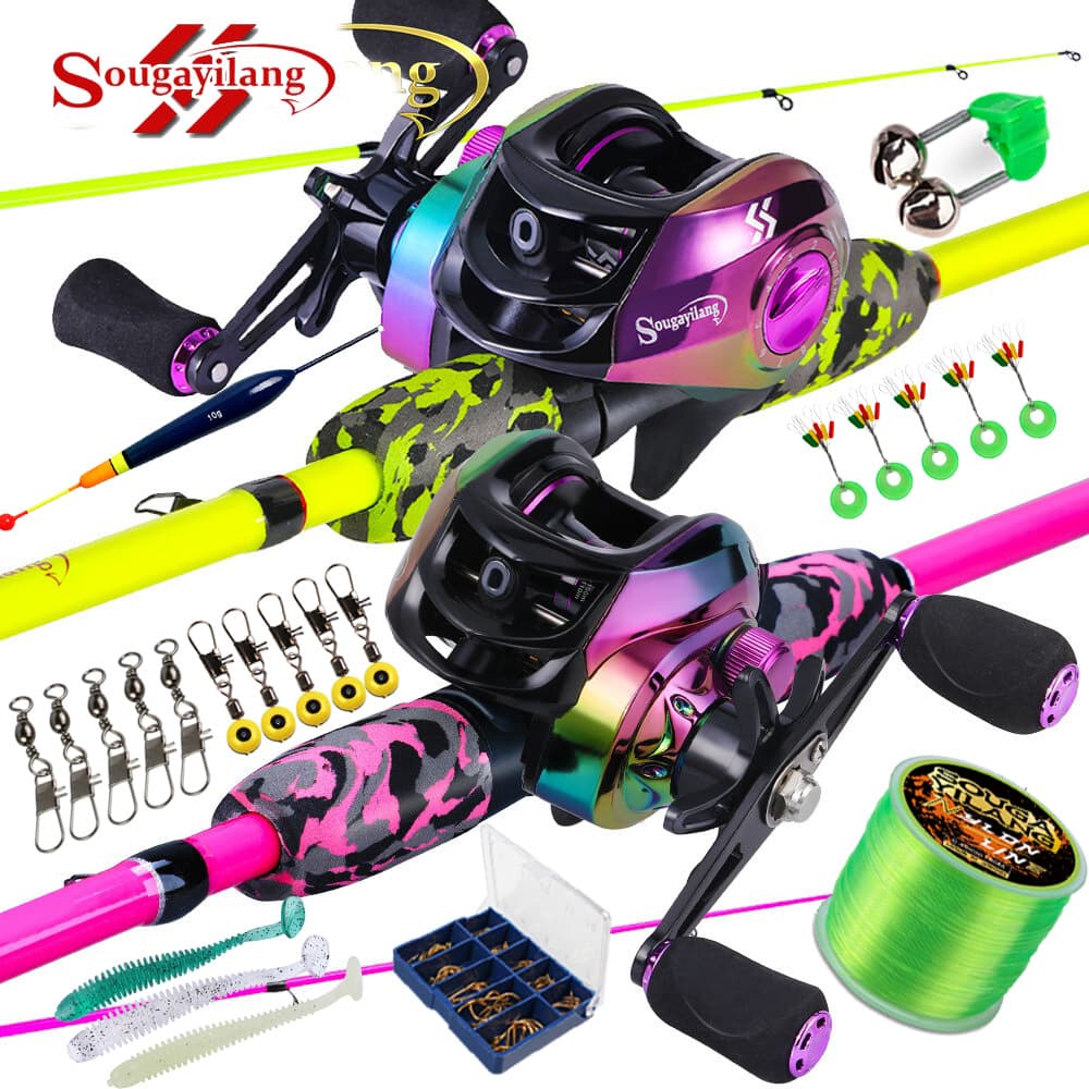 Sougayilang 1.8m 5 Seções Linha De Carretel De Vara De Pesca Em Fibra De Carbono Lure Combos 19 + 1 7.2 : 1 High Speed Max Drag 15kg
