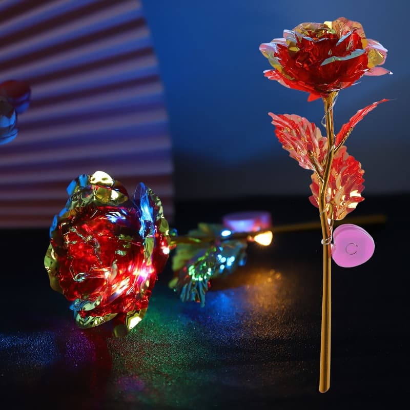 Dia Dos Namorados Flor De Rosa De Ouro 24K Com Glaze Colorido Presente De Aniversário Único Do